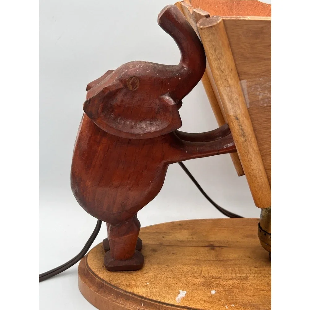 Vintage‎ Handmade Wooden Elephant Planter Lamp